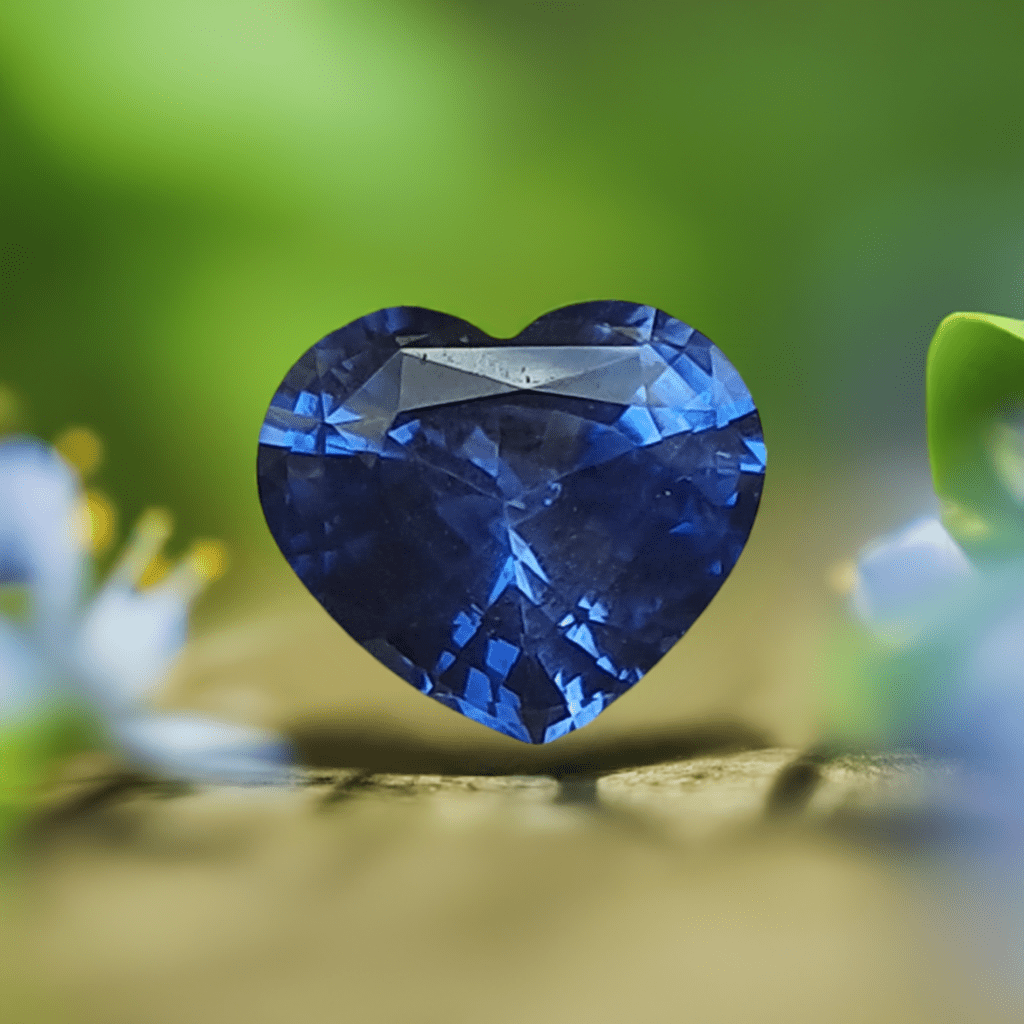 Heart Shaped Natural Blue Sapphire with floor